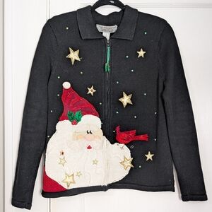 Vintage Tiara International Santa Christmas Zip Sweater M